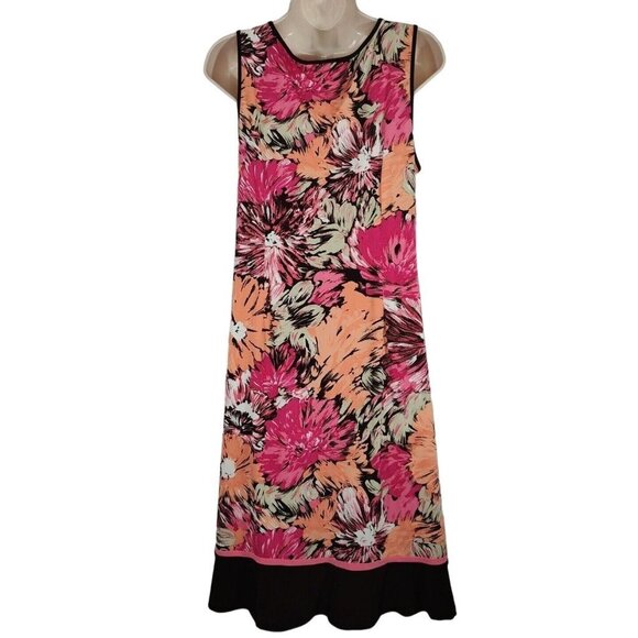 Studio I Tank Swing Shift Dress Women Size 10 Orange Pink Brown Floral Sleeveles - Picture 4 of 7